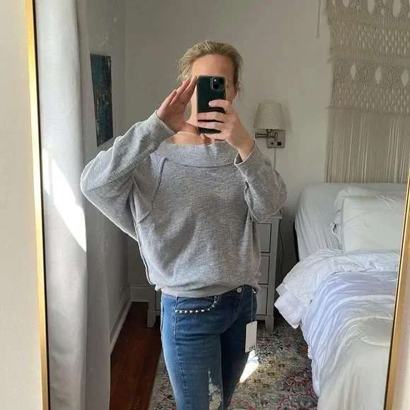 Free People Get Together Gray Long Sleeve Shirt Size Medium - Picture 2 of 7